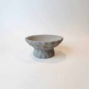 A small Luna Pedestal Dish Alba Lunarie with a textured, organic wavy rim, shown on a plain off-white background.
