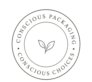 Logo with text 'Conscious Packaging, Conscious Choices' and a leaf symbol.