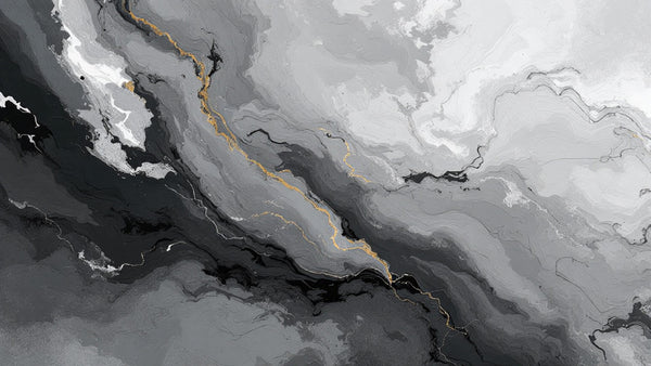 Abstract art with black, gray, and gold colors on a textured background
