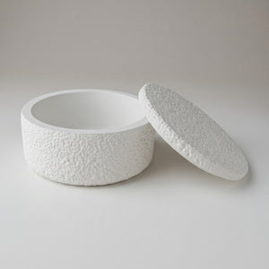 Astral Nock Jar by Lunarie featuring a textured white finish and matching lid, ideal as a decorative storage jar for jewelry and home essentials.