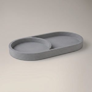 Gray Eclipse Orbit Tray by Lunarie featuring a minimalist dual-circle design, ideal as a decorative catchall tray for jewelry and modern home décor.