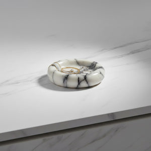 Noir Blanc Vein Marble Trinket Dish by Lunarie made from natural white marble with black veining, used as a luxury jewelry tray and catchall dish. 