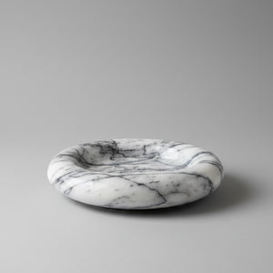 Noir Blanc Vein Marble Trinket Dish by Lunarie made from natural white marble with black veining, used as a luxury jewelry tray and catchall dish.