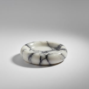 Noir Blanc Vein Marble Trinket Dish by Lunarie made from natural white marble with black veining, used as a luxury jewelry tray and catchall dish.